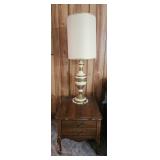 Vtg 2 Drawer Side Table w/ Cream & Gold Table Lamp