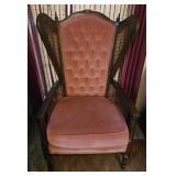 Vtg Pink Wingback Cane Chair