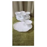 5 Sets Milk Glass Lunch Tray w/Cup