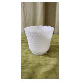 Vntg Hobnail Milk Glass Planter