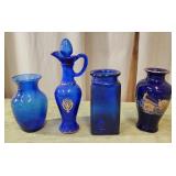 4pc Vntg. Blue Glass