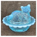Mini Cat Salt Cellar Blue Glass Figurine