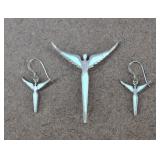 Lavaggi 925 Silver Turquoise Broach & Earring Set