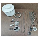 925 Sterling Jewelry Collection w/ White Jar