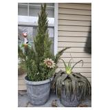 2 Matching Large Gray Plastic Planters