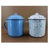 Vintage Enamel Coffee Camping Cups w/ Lids