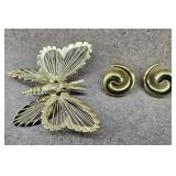 Vtg Monet Butterfly Brooch & Earrings
