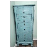 Blue Free Standing Jewelry Armoire w/ Mirror