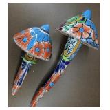 Talavera Mexico Pottery Mushroom Stakes