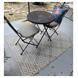 Outdoor Metal Table w/ 2 Chairs & Rug