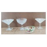 3 Footed Compotes & 1 Candle Dish/Bowl