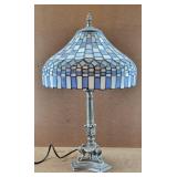 Tiffany Style Table Lamp Pewter Stand - works