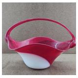 Mid-Century Cranberry Milk Glass Basket Deco Art