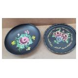 Nashco Floral Metal Tray & Bowl  - hand painted