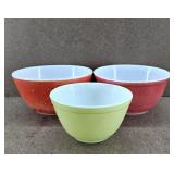 3pc Pyrex Mixing Bowls: 2 red & 1 yellow