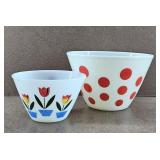 Tulips & Red Polka Dots Mixing Bowls - rare