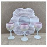 3pc Frosted Art Nouveau Sherry Glasses +