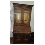 Antique Burled Walnut Roll Top Victorian Desk +