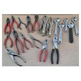 Various Pliers, Vice Grips & Adjustable Wrenches