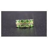 925 Green & White Gemstone Ring Sz8