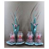 Vtg Toleware Metal Cattails Lily Pads Wall Scones