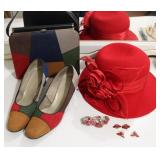 Red Hat Society Hat & Jewelry w/ Shoes & Hand Bag