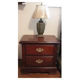Vintage Cherry Wood End Table w/ Lamp