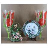 Hand Painted Vases w/ Lena Liu Collector Plate +