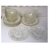 Vntg Clear Glass Tea Cups & Saucers