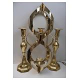 3pc Brass Candle Stick Holders - One Is Hanging