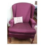 Vintage Queen Anne Style Burgundy Chair #1