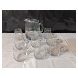 Etched Glass Pitcher & 8 Glasses