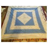 Patchwork  Quilt Top - Light Blue and White Square