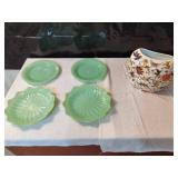 Jadeite Dishes and Vintage Porcelain Bird Vase