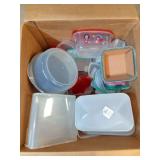 Box of Assorted Plastic and glassware