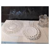 Crystal Canister, Milk Glass Plate and Glass Plate