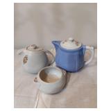 Halls Rose White Teapot, Bowl & Blue Teapot