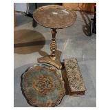 Wooden Box, Mid 20th Pedistool Table and Tray