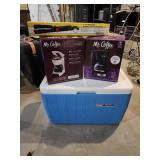 Cooler and 2 New Coffee Pots