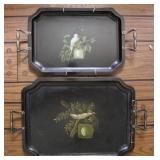 Vintage Hand Painted Bird Black Serving Trays