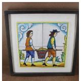 Painted Farmer Tile Art Framed Signed