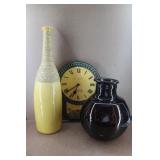 Large Brown Glass & Bottle Neck Jars w/ Clock