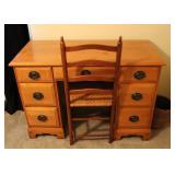 Wooden 7 Drawer Desk w/ Trash Bin & Chair
