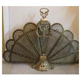 Vtg Peacock Fireplace Screen Folding Fan Victorian