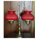 Antique Double Light Brass Student Lamp