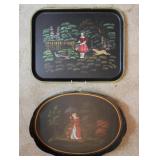 Vtg Hand Painted Toleware & Wooden Serving Trays