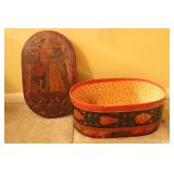 Vintage Country Folk Art Deco Paper Oval Hat Box