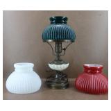 Vtg Brass & Milk Glass Lamp w/ Changable Shades