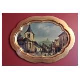 Large Vintage Plastic Gold Gilded Serving Tray