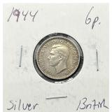 1944 Silver British 6 Pence